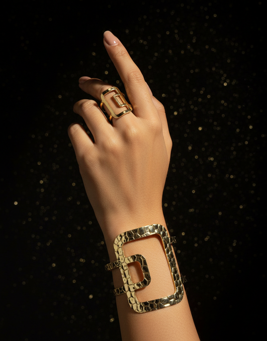 Geometric Iron Bracelet & Ring Set